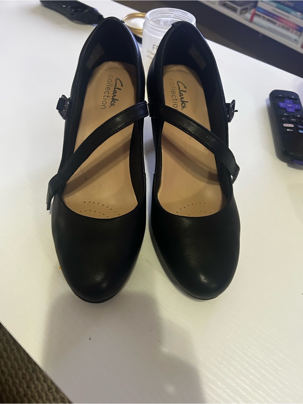 Clarks Black Mary Jane Cross-Strap Heels